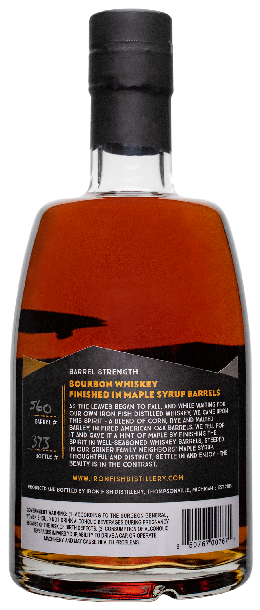 Iron Fish Barrel Strength Bourbon Whiskey Finished in Maple Syrup Barrels